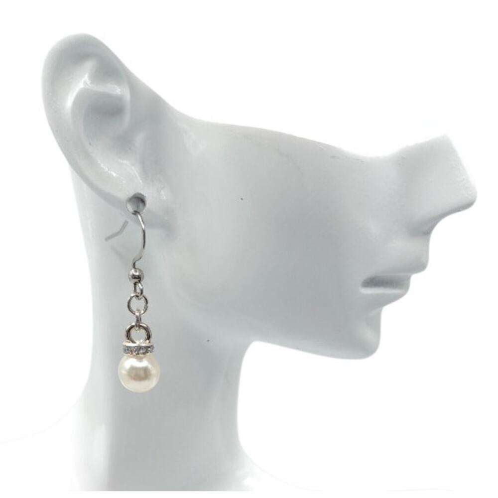 Faux Pearl Drop Earrings | Classy Elegant Jewelry - Picture 2 of 4